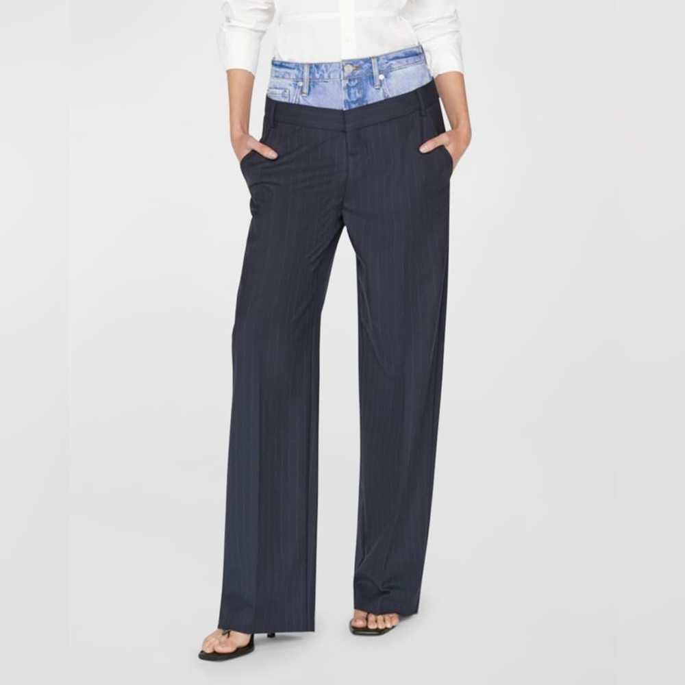 FRAME Denim LeMix Double Waist Navy Trousers